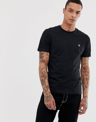 Original Penguin - Schmal geschnittenes T-Shirt mit kleinem Logo in Schwarz