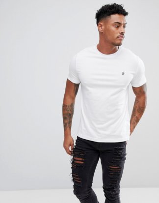 Original Penguin - Schmales weißes T-Shirt mit kleinem Logo