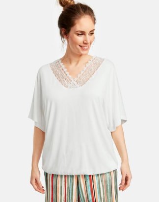 Oversized-Shirt mit Spitze Weiss 40/42