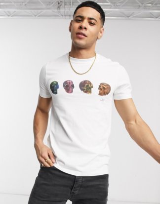 PS Paul Smith - Schmal geschnittenes T-Shirt in Weiß mit Totenkopf-Print