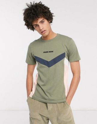 Park Row - T-Shirt mit seitlichen Einsätzen in Khaki-Grün