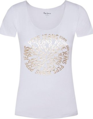 Pepe Jeans T-Shirt "BLAIR" mit großem Frontprint mit Logo in Metallic-Optik