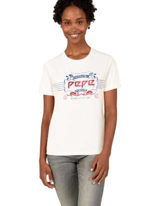 Pepe Jeans T-Shirt, Rundhals, gerader Schnitt weiß