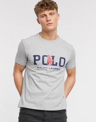 Polo Ralph Lauren - Kalkgraues T-Shirt mit großem Polospieler-Logo, exklusiv bei ASOS