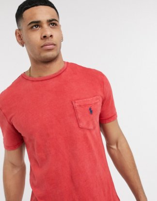 Polo Ralph Lauren - Rotes T-Shirt aus Flammengarn mit Tasche und Polospieler-Logo