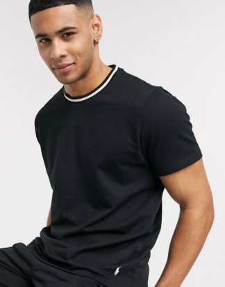 Polo Ralph Lauren - Schwarzes T-Shirt mit Kontraststreifen am Hals