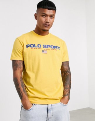 Polo Ralph Lauren - Sport Capsule - Gelbes T-Shirt mit Flaggenlogo auf der Brust