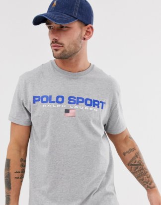 Polo Ralph Lauren - Sportliches, graues Retro-T-Shirt mit Capsule-Logo in regulärer Custom-Passform