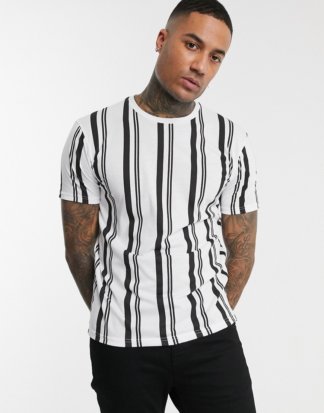 Pull&Bear - Vertikal gestreiftes T-Shirt in Weiß