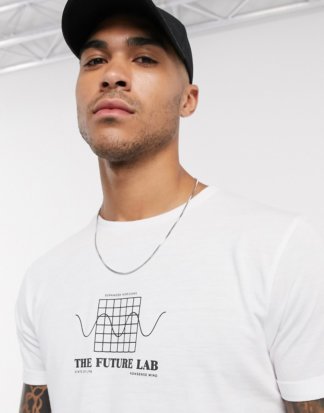 Pull&Bear - Weißes T-Shirt mit Aufdruck auf der Brust