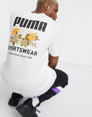 Puma - T-Shirt mit geblümtem Rücken-Print-Weiß