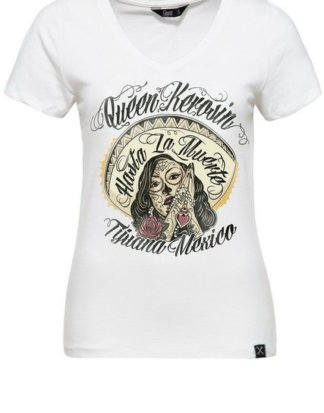 QueenKerosin Print-Shirt "Hasta La Muerte" mit V-Ausschnitt und Frontprint