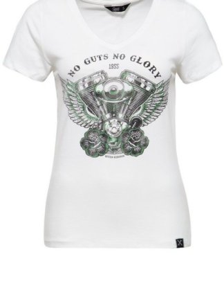 QueenKerosin Print-Shirt "No Guts No Glory" mit V-Ausschnitt und Frontprint