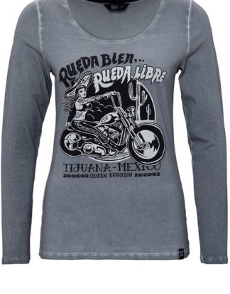 QueenKerosin Print-Shirt "Rueda libre" mit Frontprint und Oilwash-Effekten