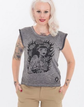 QueenKerosin Print-Shirt "Tattoo Girl" mit stylischen Rollärmeln
