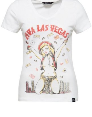 QueenKerosin Print-Shirt "Viva Las Vegas" mit V-Ausschnitt und Pin Up Print