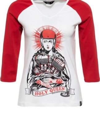 QueenKerosin T-Shirt "Holy Queen" mit Frontprint und farblich kontrastierenden Raglanärmeln
