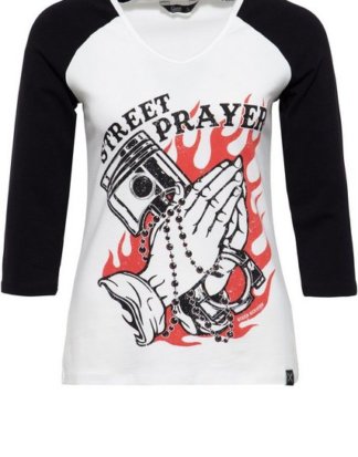 QueenKerosin T-Shirt "Street Prayer" mit Frontprint und farblich kontrastierenden Raglanärmeln
