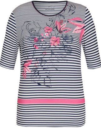 Rabe Print-Shirt geringelt, mit floralem Druck