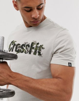 Reebok - T-Shirt in Stone mit Crossfit-Logo-Schwarz