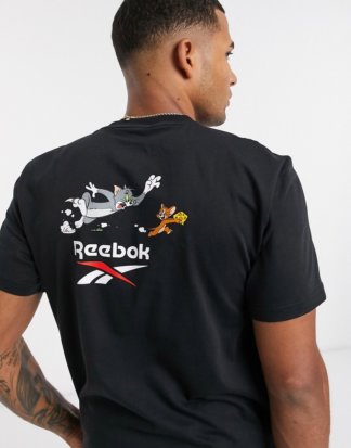 Reebok - T-Shirt mit rückseitigem Tom-&-Jerry-Print in Schwarz