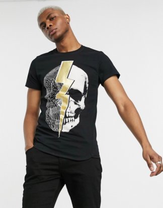 Religion - Muskel-T-Shirt mit Stretch-Anteil und Totenkopf-Print in Schwarz