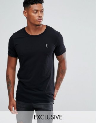 Religion - Schwarzes T-Shirt mit Logo und Rollärmeln
