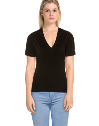 Replay T-Shirt, V-Ausschnitt, gerader Schnitt schwarz