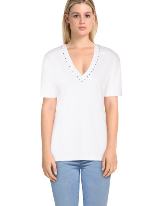 Replay T-Shirt, V-Ausschnitt, gerader Schnitt weiß