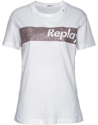 Replay T-Shirt mit stylischem Glitzerdruck