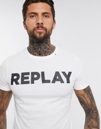Replay - Weißes T-Shirt mit Rundhalsausschnitt und auffälligem Logo