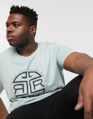 River Island Big & Tall - Schmales T-Shirt mit Print hinten in Minzgrün