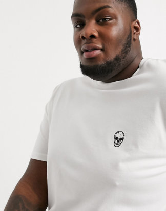 River Island Big & Tall - Weißes T-Shirt mit Totenkopf-Aufdruck