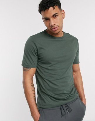 River Island - T-Shirt in Khaki mit abgerundetem Saum-Grün