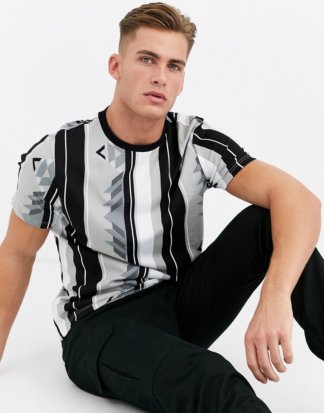 River Island - T-Shirt mit Aztekenmuster-Schwarz