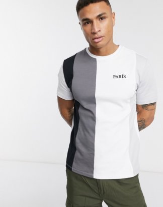 River Island - T-Shirt mit Farbblockdesign und Paris-Aufschrift-Weiß