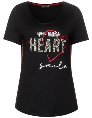 STREET ONE T-Shirt mit Schriftzug, Herzmotiv und Leo Details
