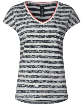 STREET ONE V-Shirt mit Streifenprint im Inside-Out Style