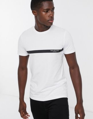 Selected Homme - Weißes T-Shirt mit Logostreifen