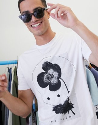 Selected Homme - Weißes T-Shirt mit abstraktem Grafikmuster