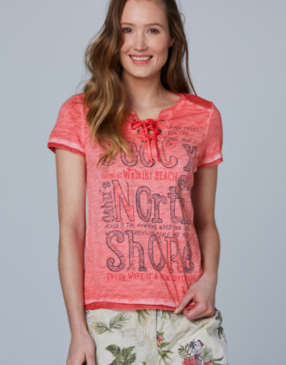 Serafino-Shirt mit Mesh-Details und Print Farbe : red summer , Größe: L
