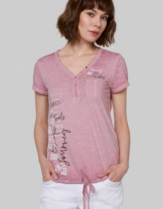 Serafino-Shirt mit Streifen und Burnouts Farbe : lush rose , Größe: L