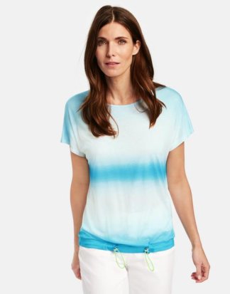 Shirt mit Batikstreifen Blau 40/M