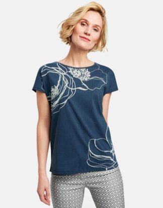 Shirt mit Blüten Blau 38/S