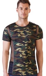 Shirt mit Camouflage-Print und Netz-/Mattlook-Details