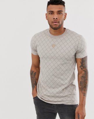 SikSilk - Muskel-T-Shirt mit Monogramm in Creme-Cremeweiß
