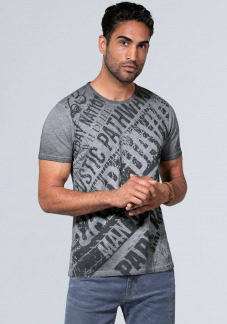Slub T-Shirt mit Watercolour Wording Print Farbe : fossil grey , Größe: L