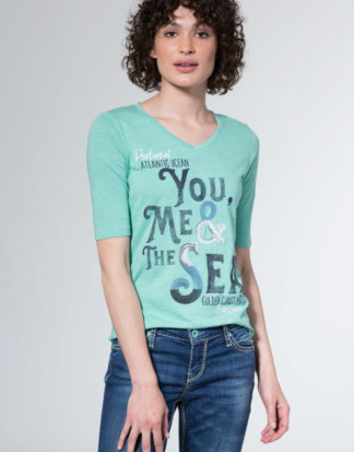 Slub Yarn Shirt mit Pailletten-Artwork Farbe : neo mint , Größe: M