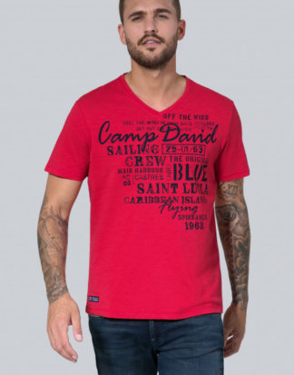 Slub Yarn T-Shirt mit V-Neck und Print Farbe : red sun , Größe: XL