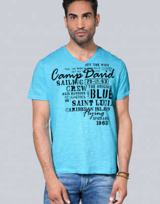 Slub Yarn T-Shirt mit V-Neck und Print Farbe : summer aqua , Größe: M
